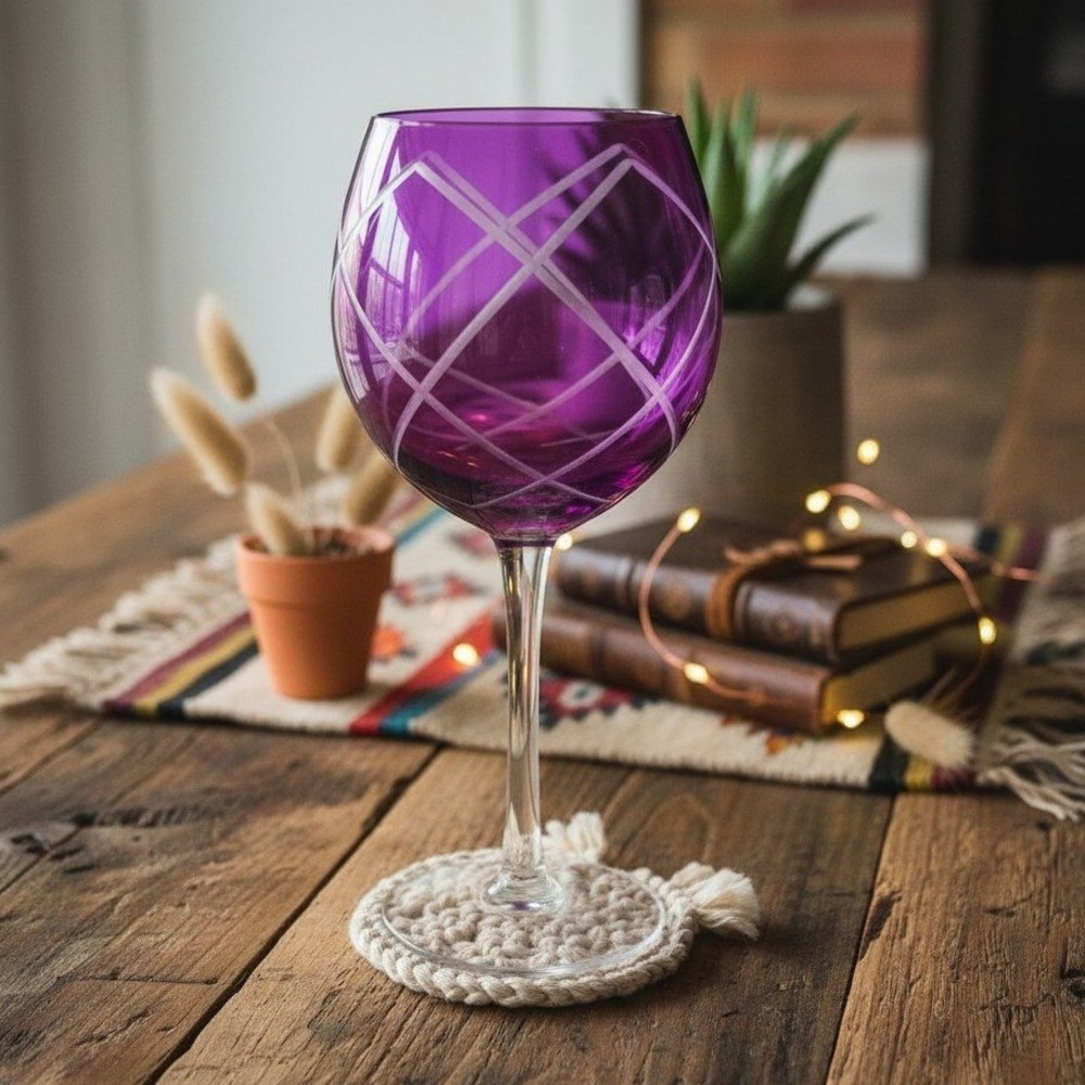 Pier 1 Amethyst Diamond Etch Wine Goblet, 8.75" Purple Balloon Glass Replacement